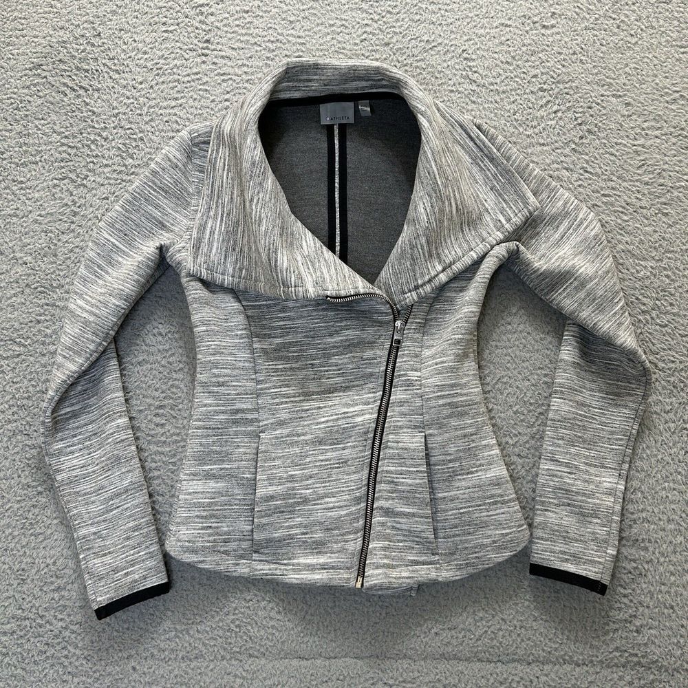 Athleta Jacket Womens XXS Heather Gray Limits Moto Asymmetrical Full Zip Pockets